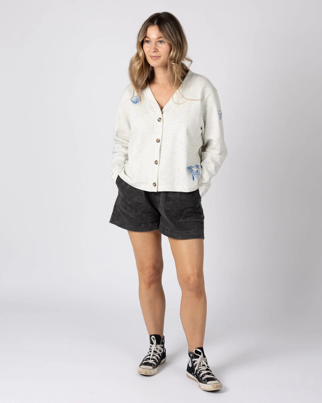 Clemmie Womens Sweat Cardigan in Cream - Image 8
