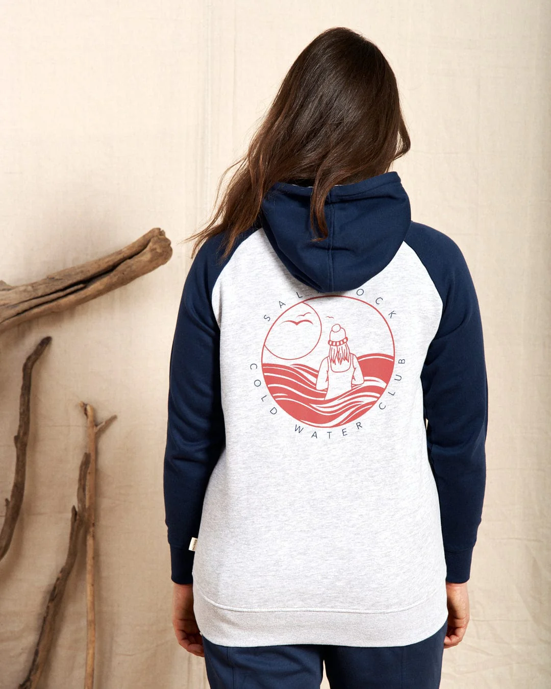 Coldwater Club Womens Raglan Pop Hoodie in Grey