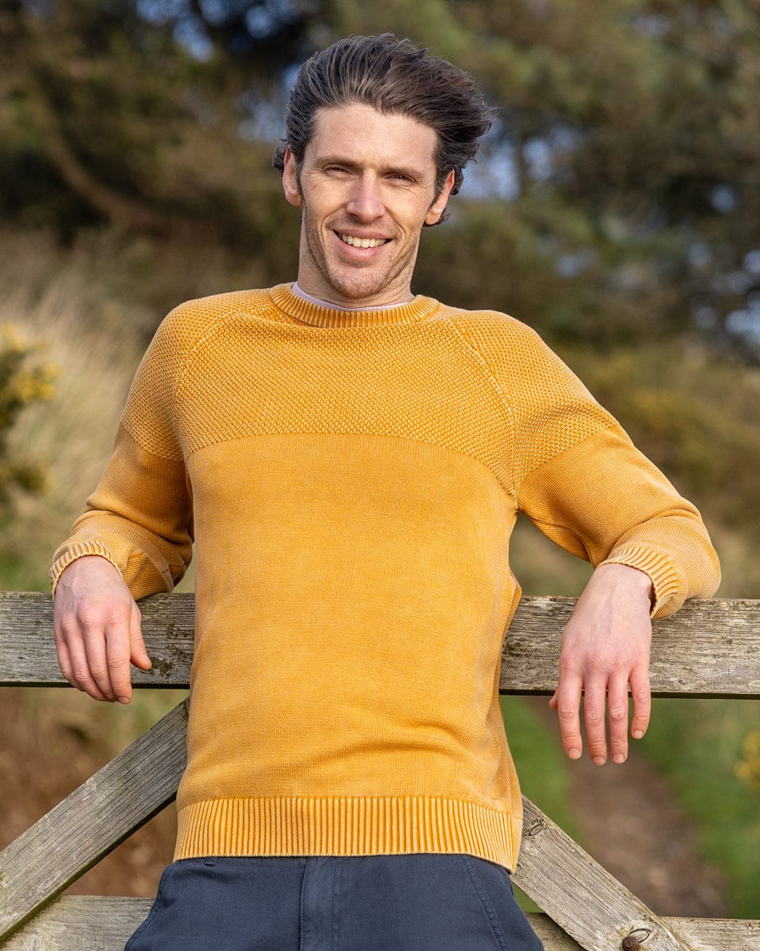 Coombe Mens Knitted Jumper in Yellow - Image 5