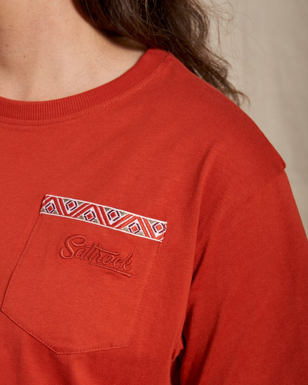 Cora Womens Embroidered Cropped T-Shirt in Red - Image 2