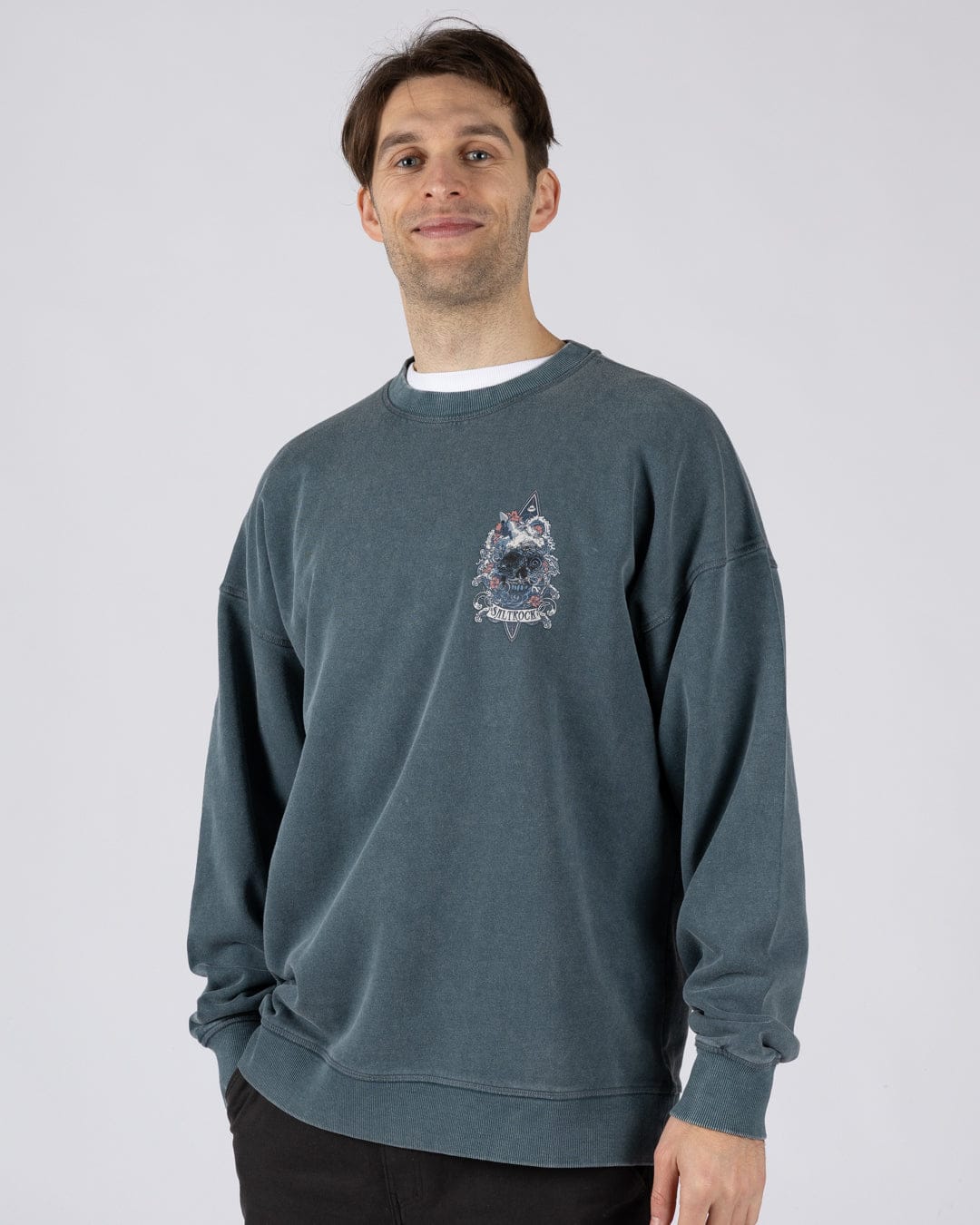 Dark Water Mens Oversized Sweatshirt Top in Blue - Image 2