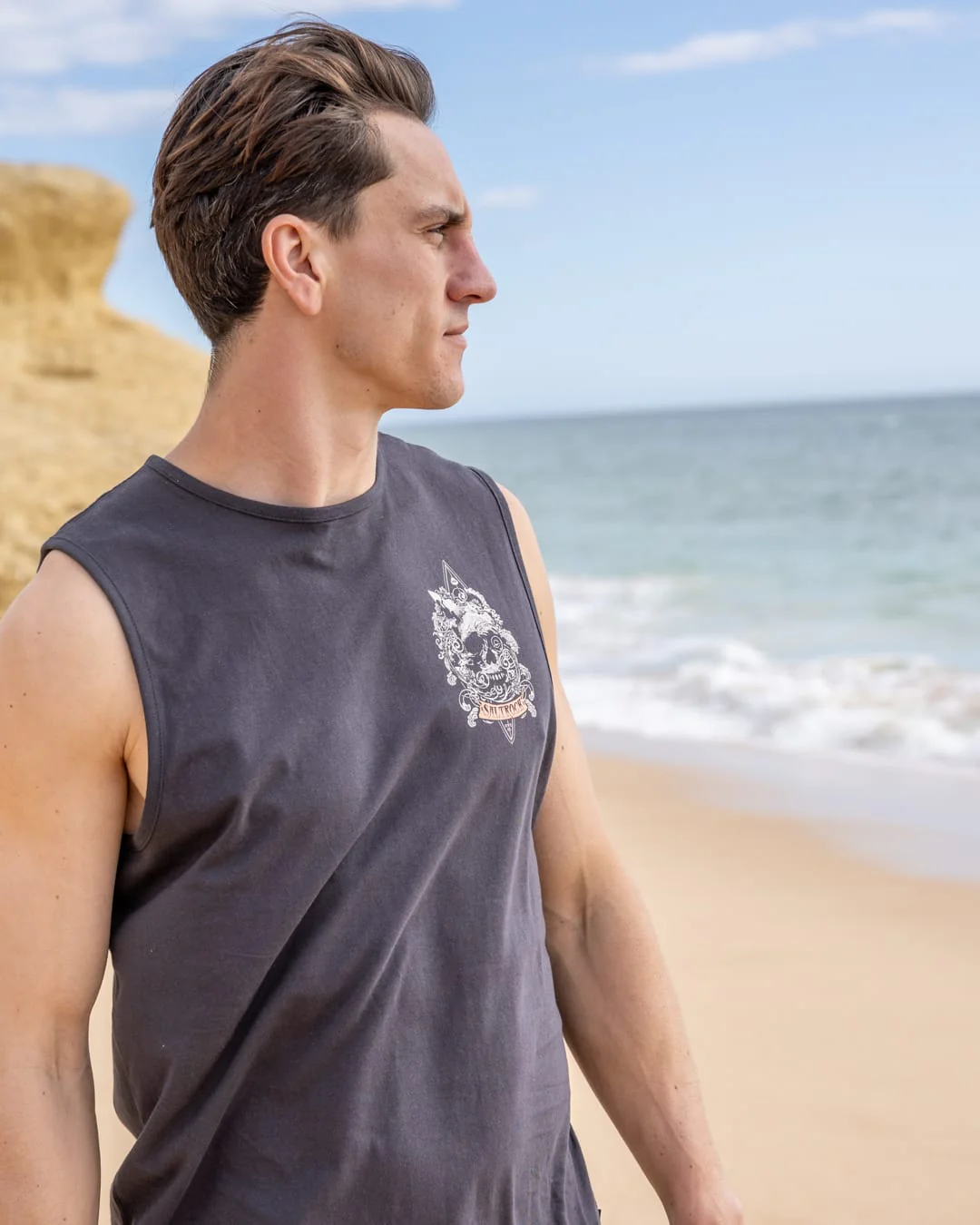 Dark Water Mens Vest in Dark Grey - Image 2