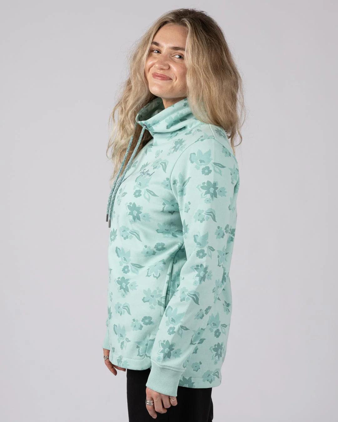 Daze  Womens Funnel Neck Sweatshirt in Light Blue - Image 3