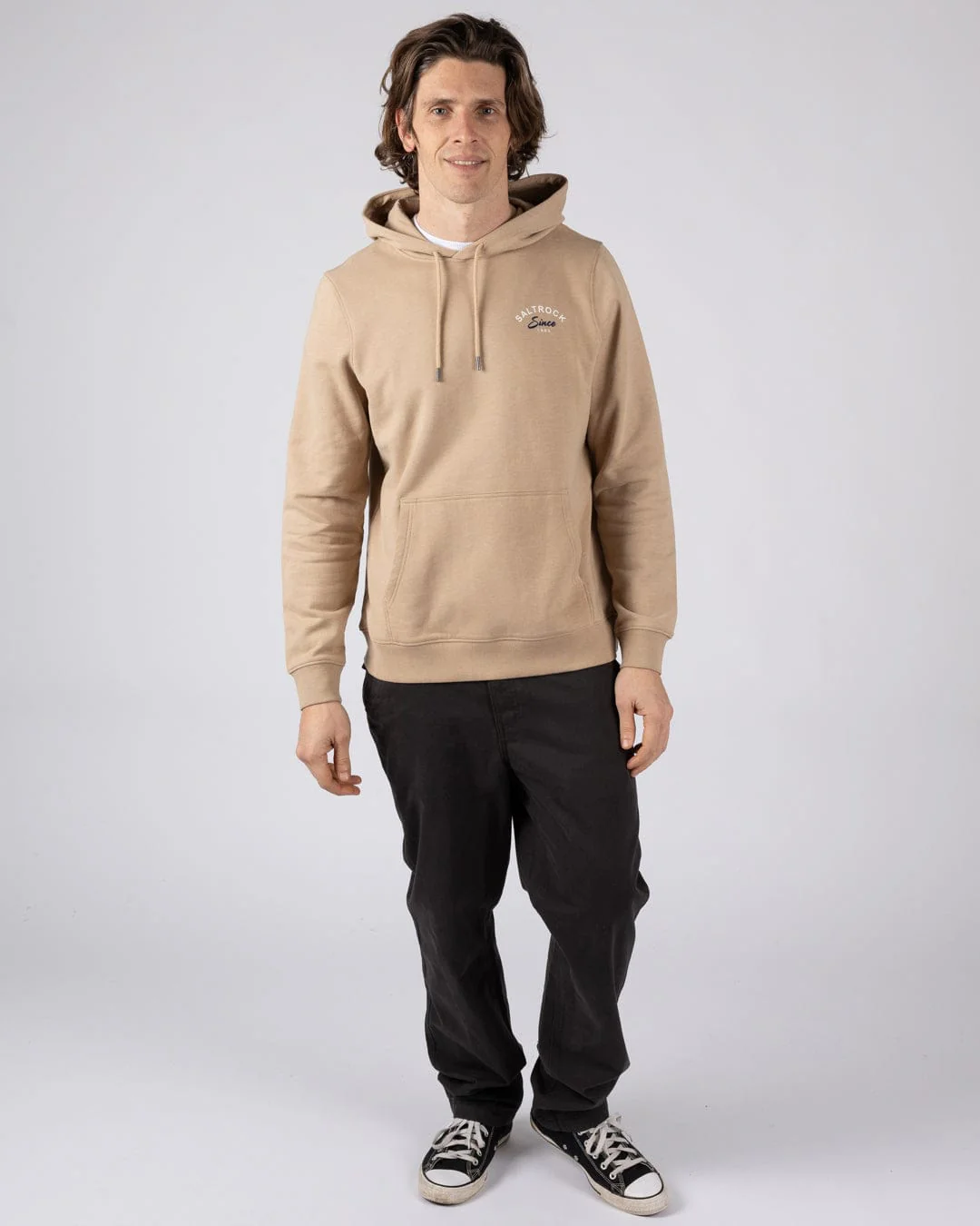 Deep Sea Flame Cornwall Mens Pop Hoodie in Beige - Image 5