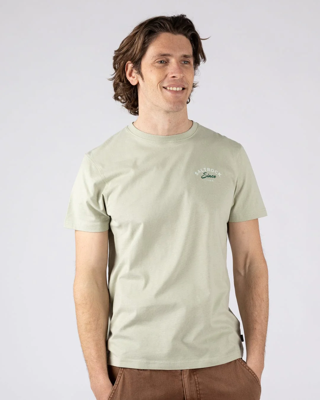 Deep Sea Flame Cornwall Mens Short Sleeve T-Shirt in Light Green - Image 3
