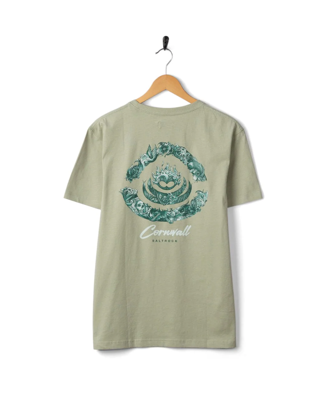 Deep Sea Flame Cornwall Mens Short Sleeve T-Shirt in Light Green - Image 6