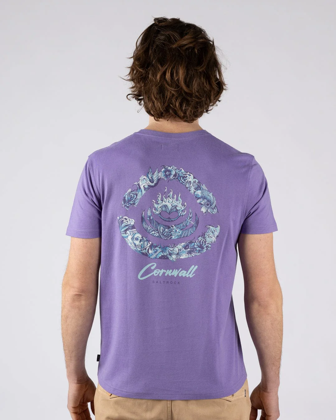 Deep Sea Flame Cornwall Mens Short Sleeve T-shirt in Purple