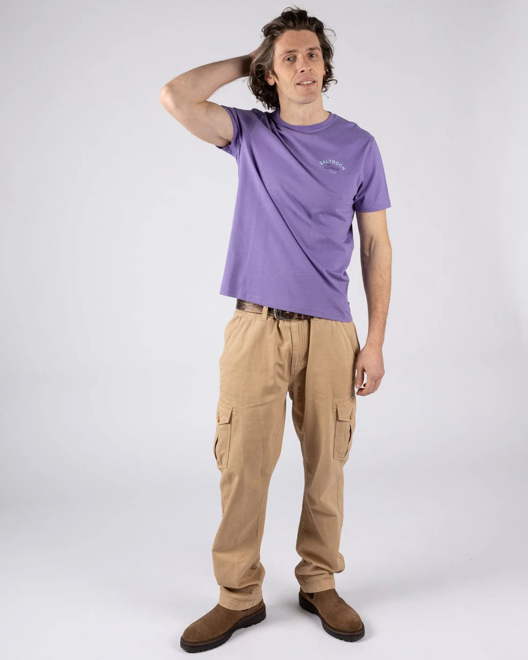Deep Sea Flame Cornwall Mens Short Sleeve T-shirt in Purple - Image 5