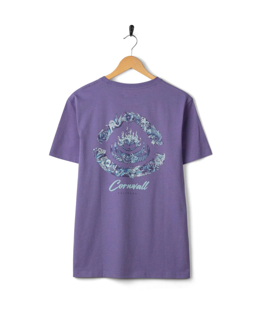 Deep Sea Flame Cornwall Mens Short Sleeve T-shirt in Purple - Image 6