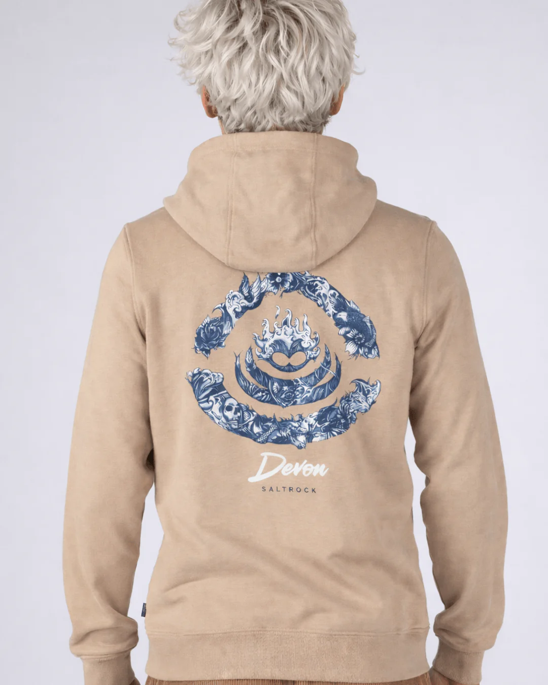 Deep Sea Flame Devon Mens Pop Hoodie in Beige