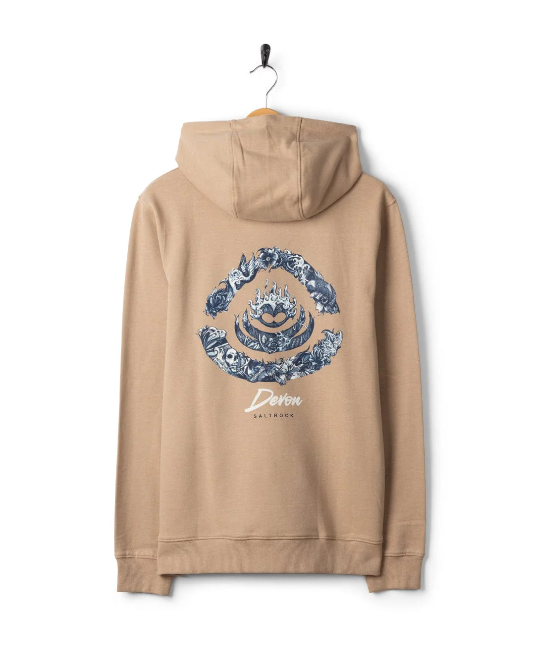 Deep Sea Flame Devon Mens Pop Hoodie in Beige - Image 5