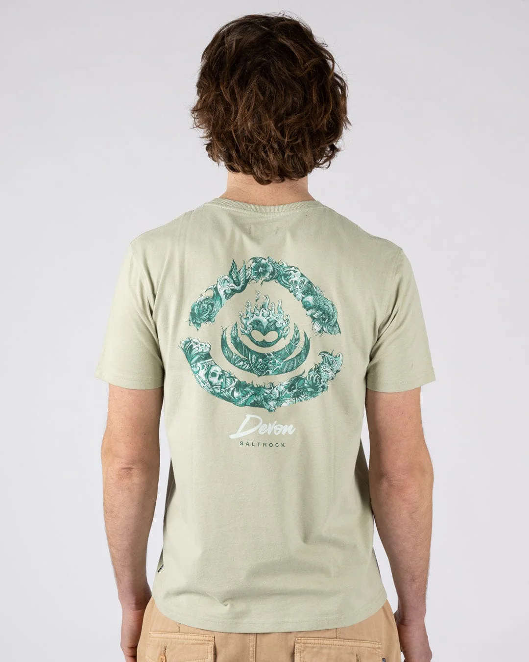 Deep Sea Flame Devon  Mens Short Sleeve T-shirt in Light Green