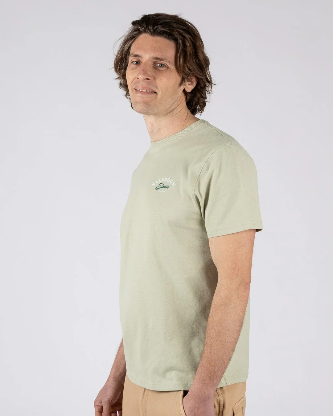 Deep Sea Flame Devon  Mens Short Sleeve T-shirt in Light Green - Image 3