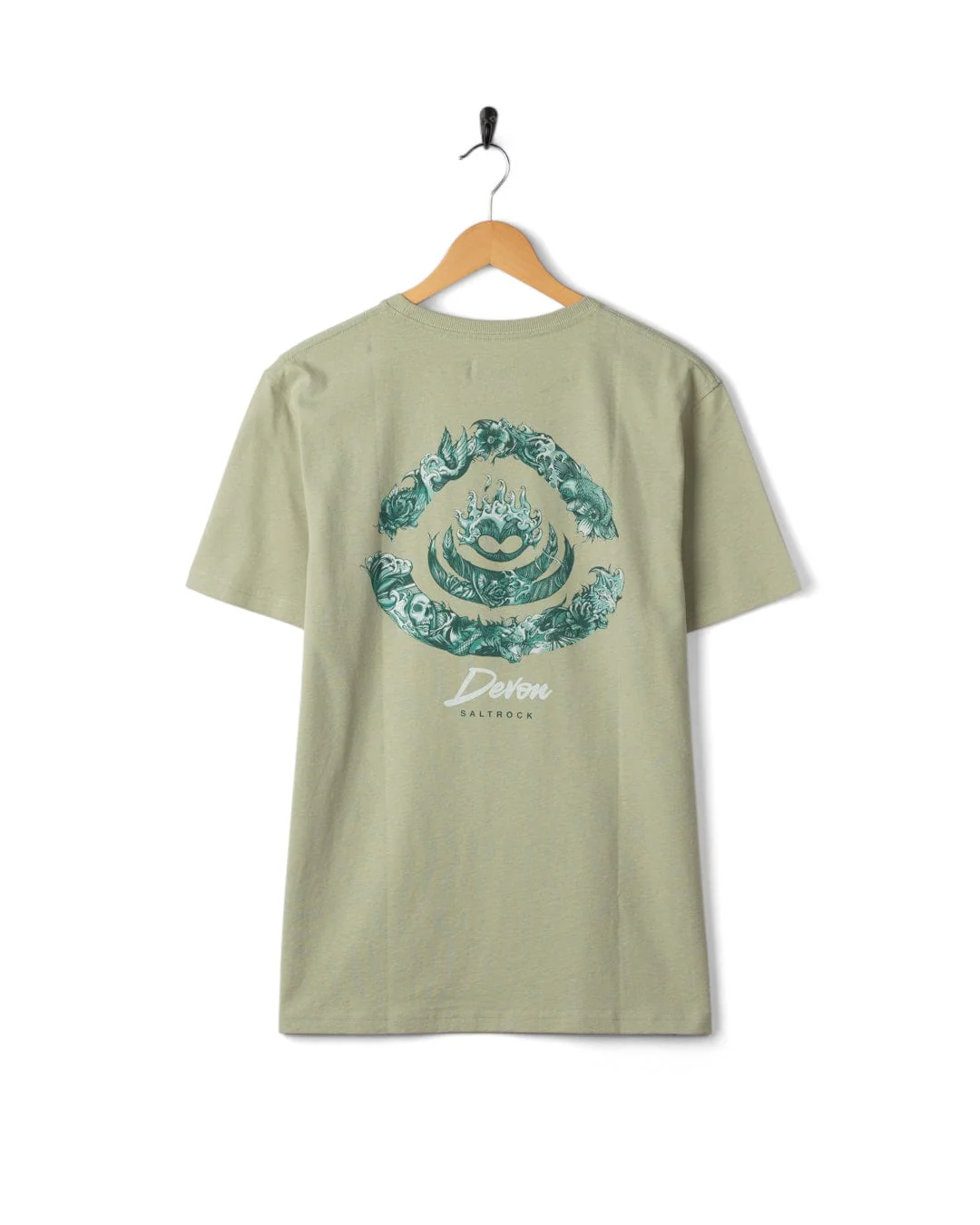 Deep Sea Flame Devon  Mens Short Sleeve T-shirt in Light Green - Image 5