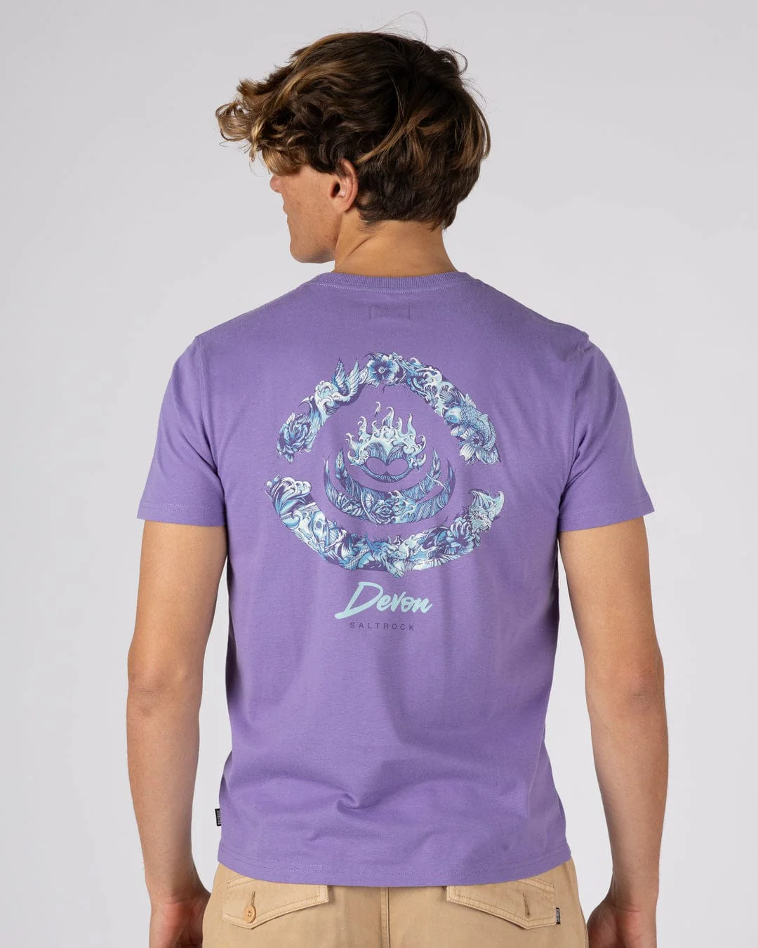 Deep Sea Flame Devon  Mens Short Sleeve T-Shirt in Purple - Image 2