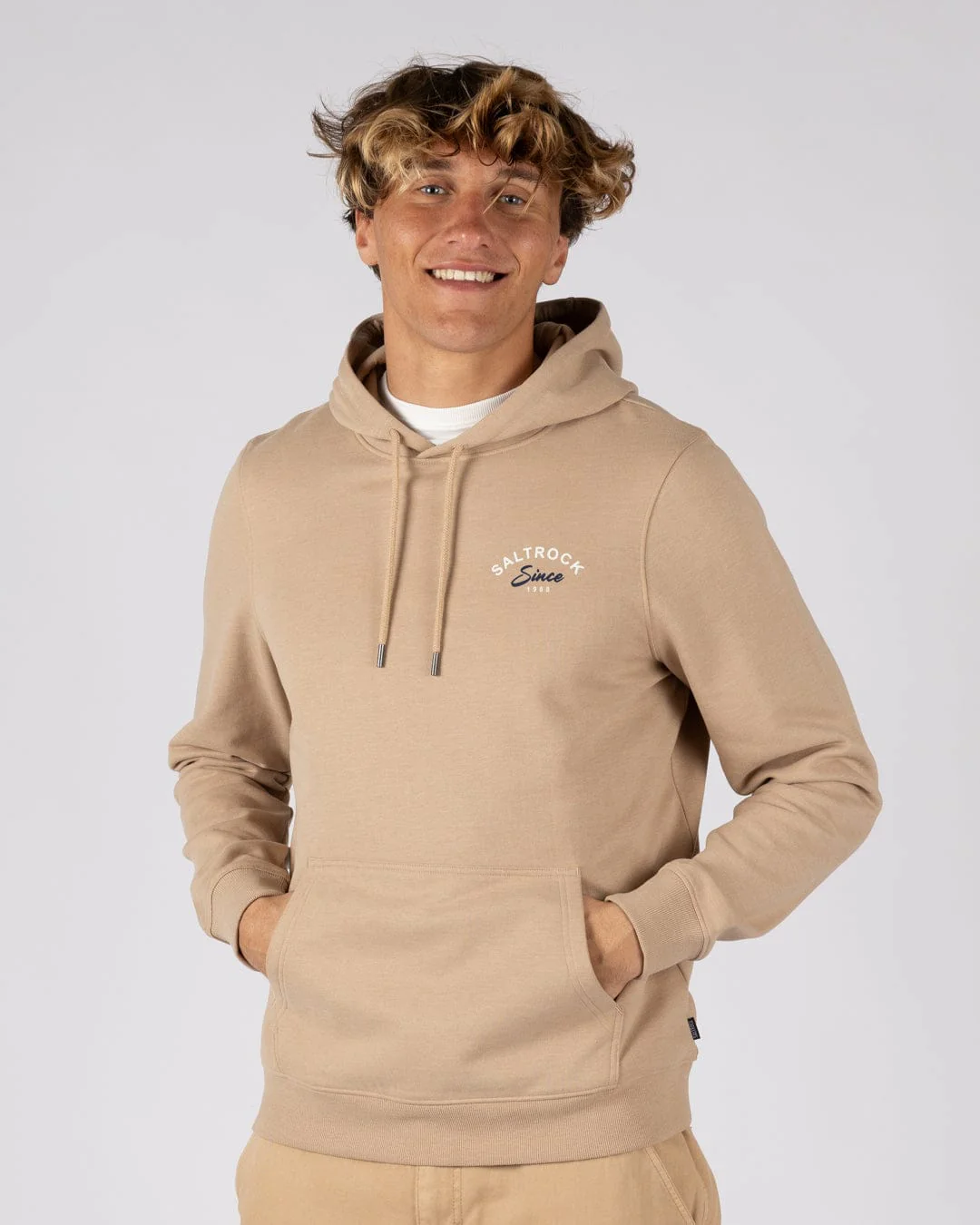 Deep Sea Flame Wales Mens Pop Hoodie in Beige - Image 3