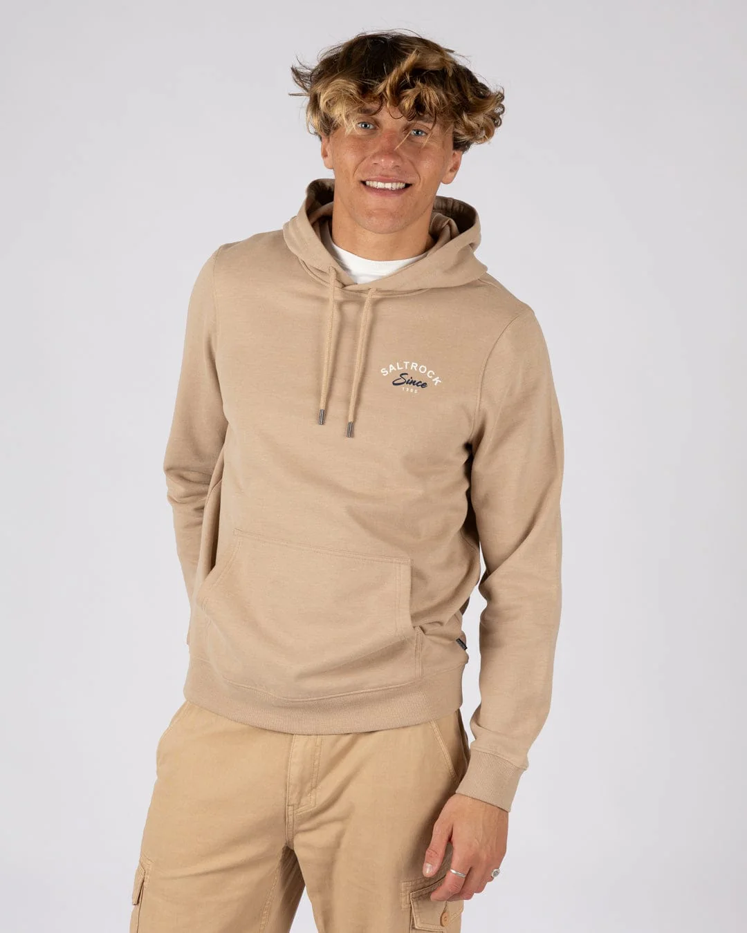 Deep Sea Flame Wales Mens Pop Hoodie in Beige - Image 4