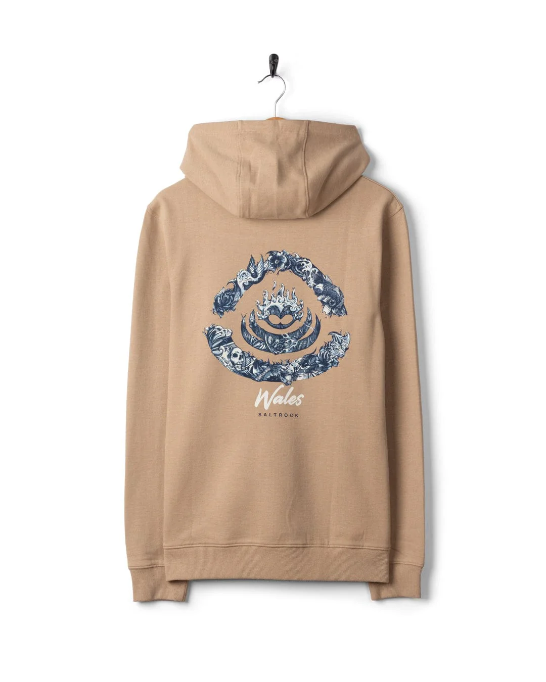 Deep Sea Flame Wales Mens Pop Hoodie in Beige - Image 6