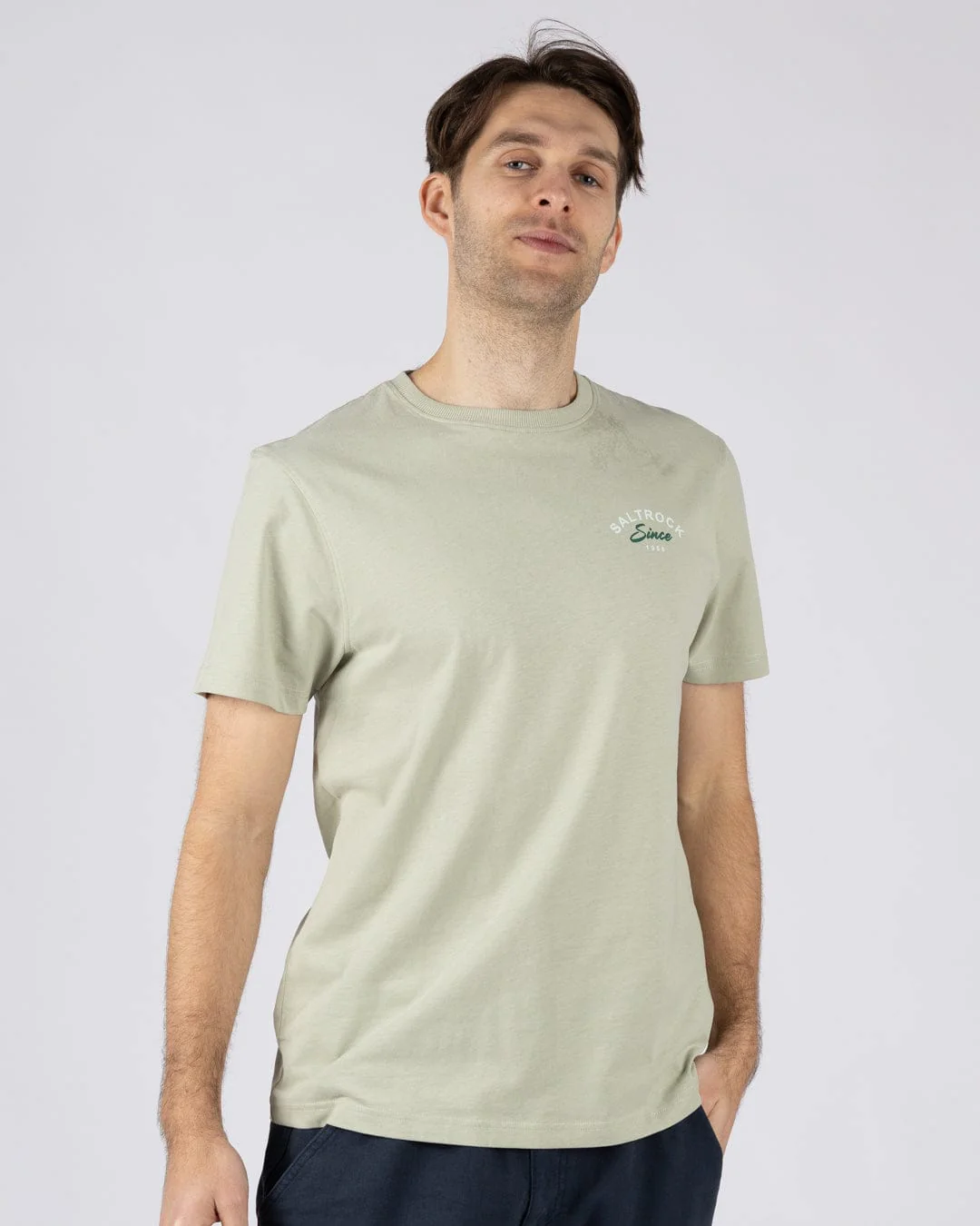 Deep Sea Flame Wales Mens Short Sleeve T-Shirt in Light Green - Image 3