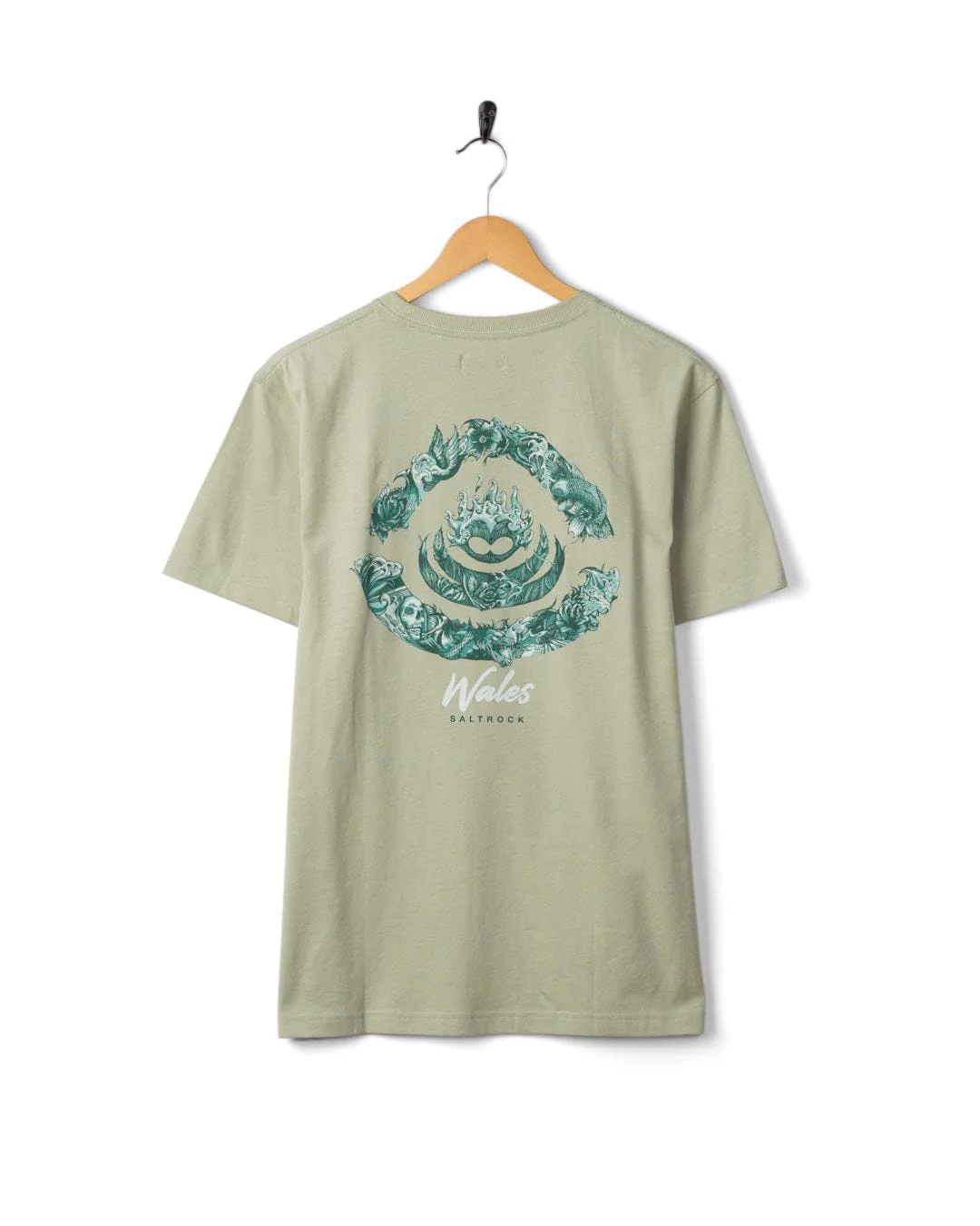 Deep Sea Flame Wales Mens Short Sleeve T-Shirt in Light Green - Image 6