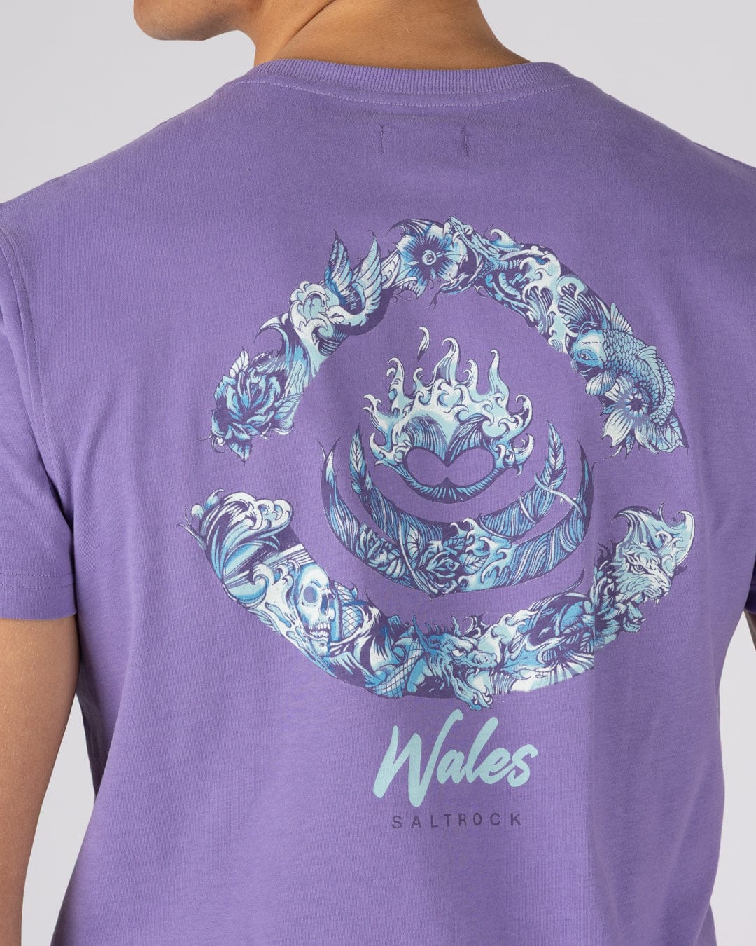 Deep Sea Flame Wales Mens Short Sleeve T-shirt in Purple - Image 2
