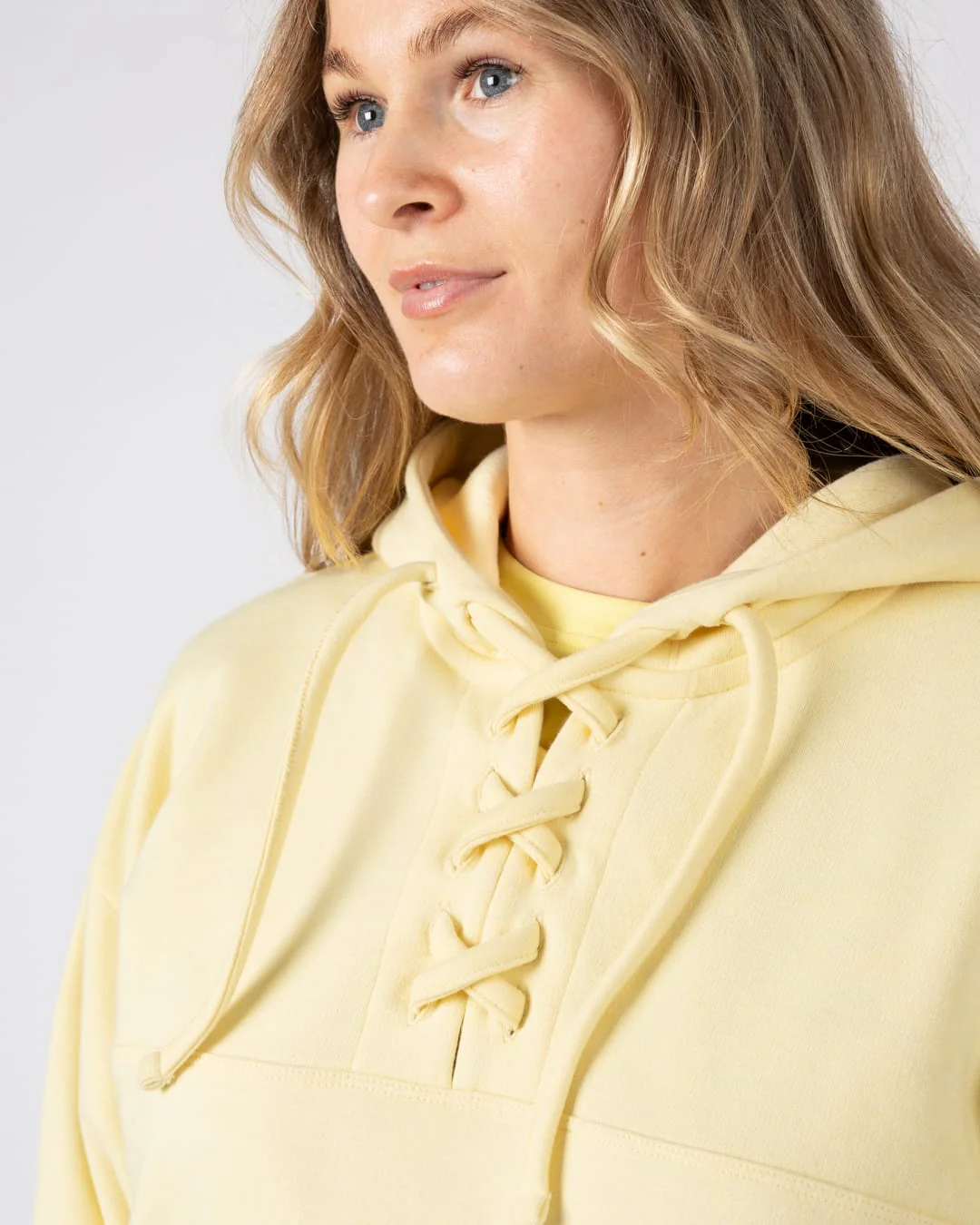 Delilah Womens Pop Hoodie in Light Yellow - Image 3