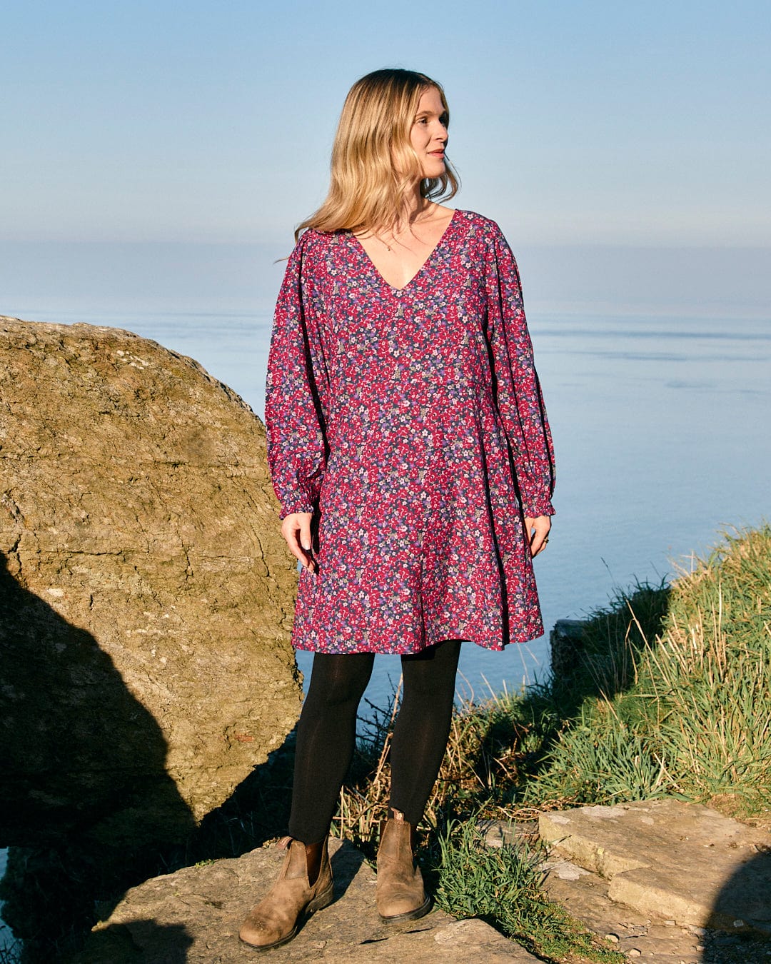 Ditsy Womens Mini Dress in Dark Pink