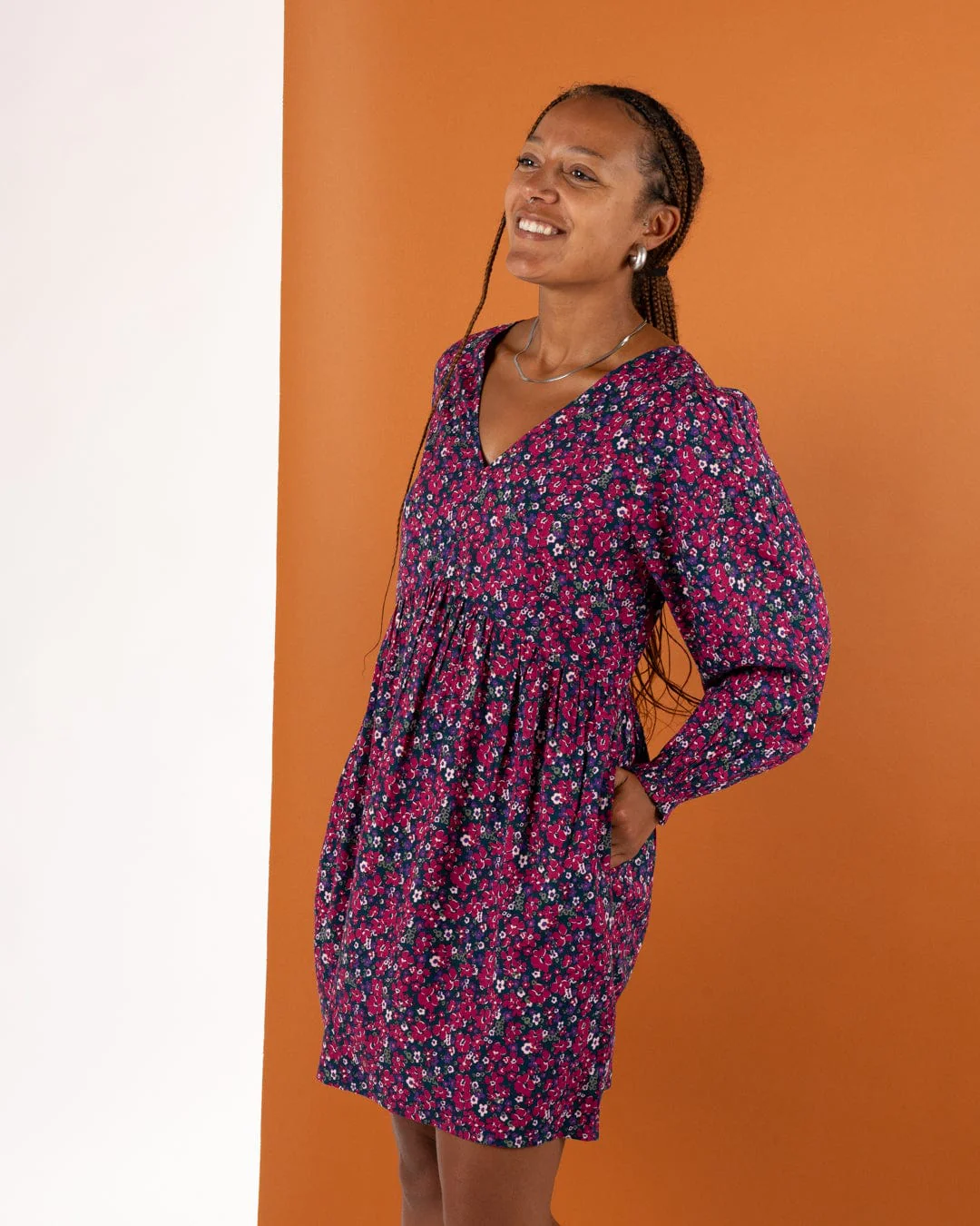 Ditsy Womens Mini Dress in Dark Pink - Image 5
