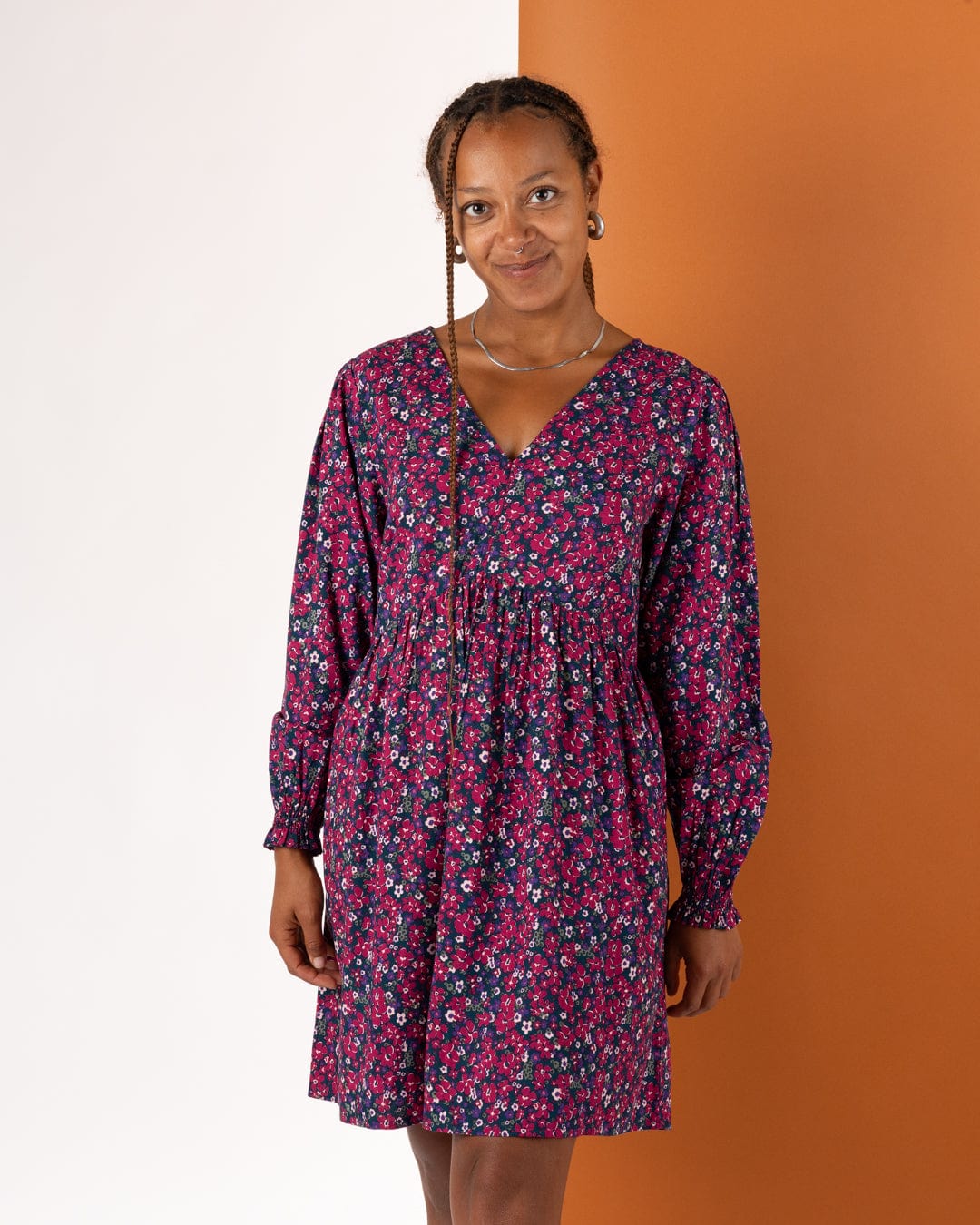 Ditsy Womens Mini Dress in Dark Pink - Image 7