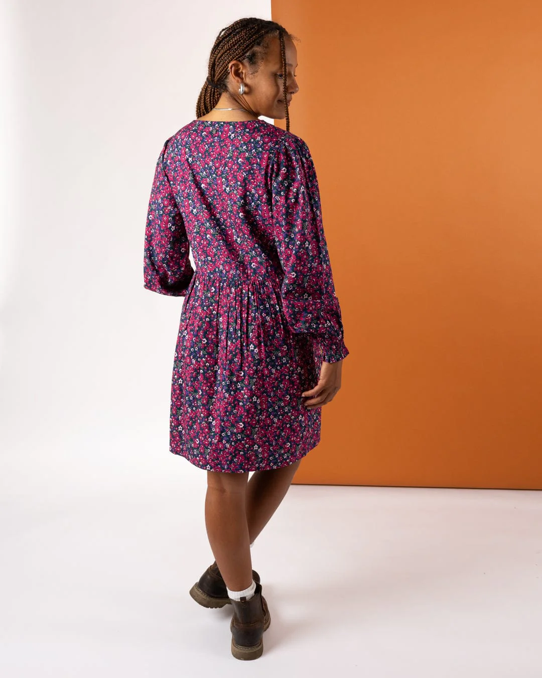Ditsy Womens Mini Dress in Dark Pink - Image 9