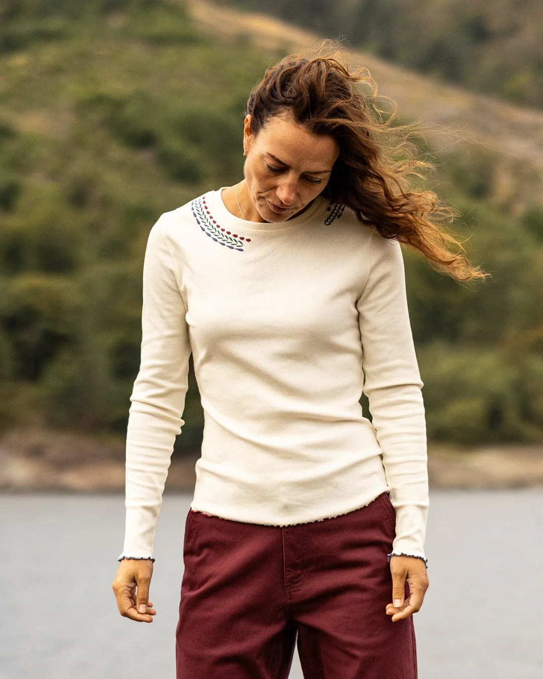 Dixie Womens Long Sleeve T-Shirt in Cream