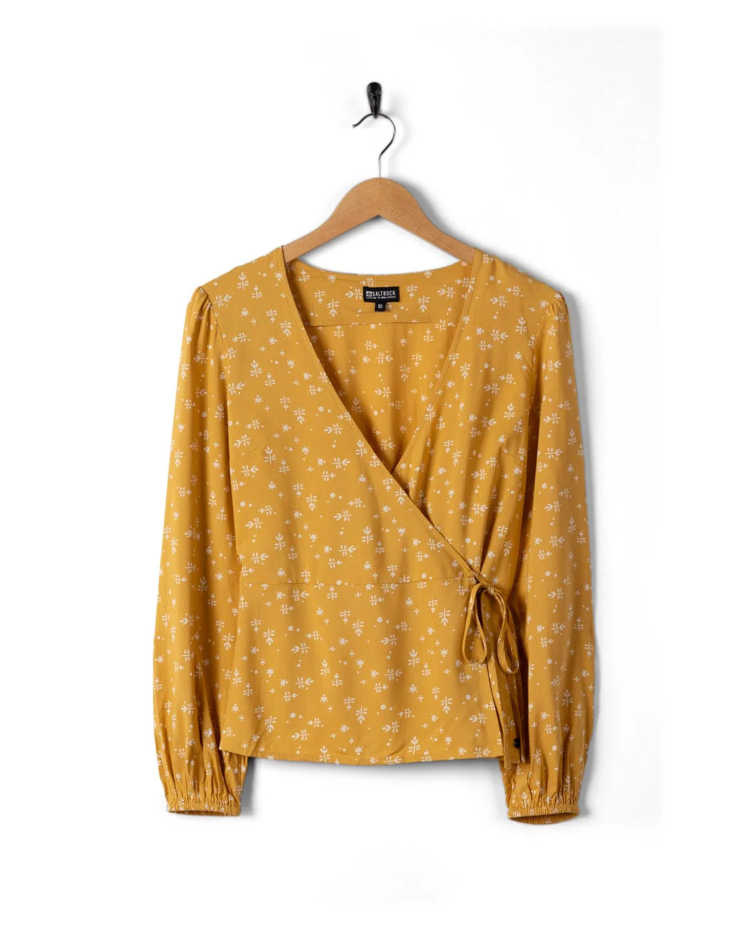 Drew Womens Ditsy Floral Wrap Blouse in Yellow - Image 3