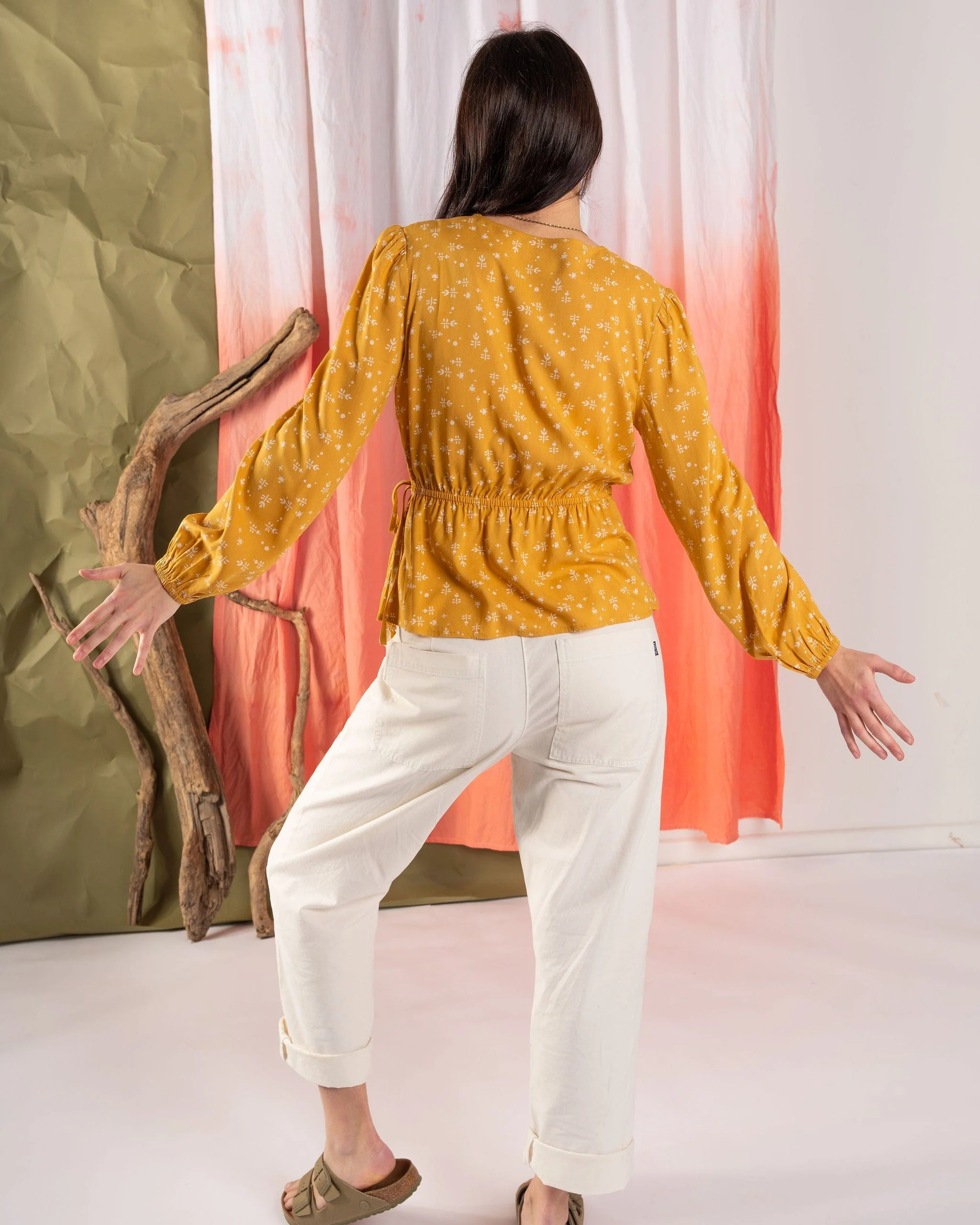 Drew Womens Ditsy Floral Wrap Blouse in Yellow - Image 8