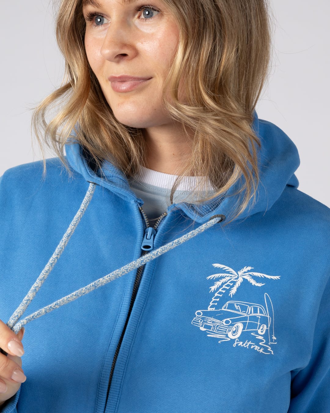 Driver Womens Zip Through Hoodie in Bright Blue - Image 4