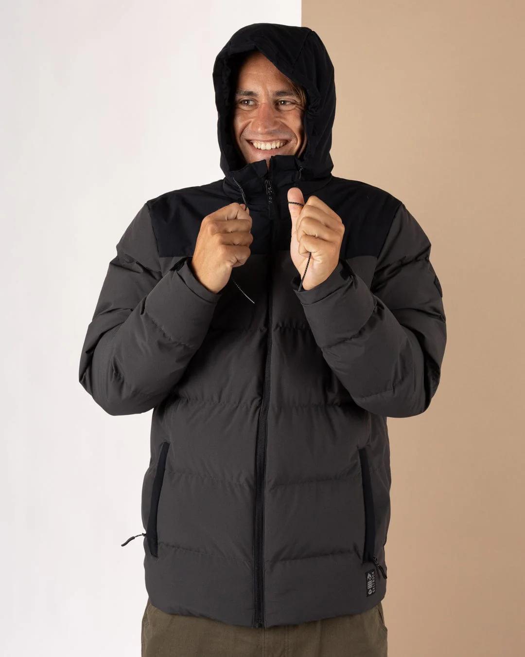 Dune Mens Water Resistant Padded Jacket in Black/Grey - Image 3
