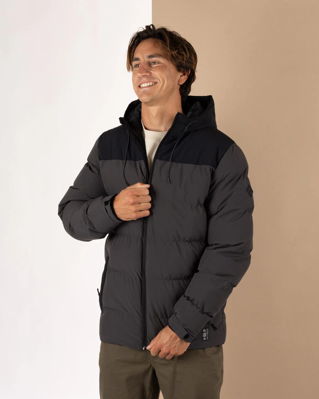 Dune Mens Water Resistant Padded Jacket in Black/Grey - Image 6