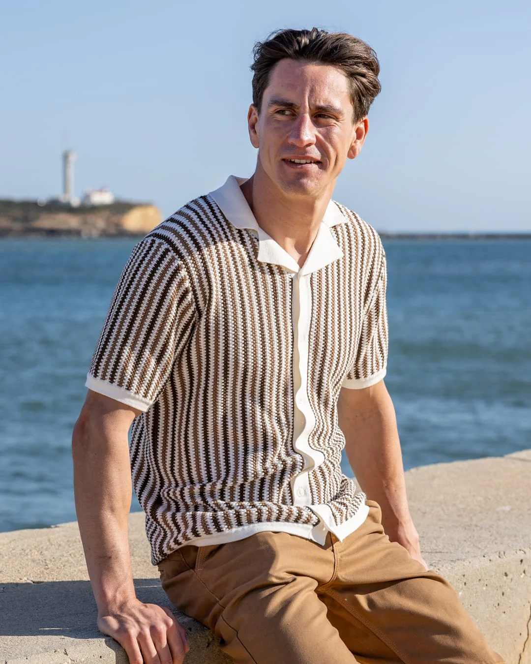 Dylan Mens Short Sleeve Shirt in Cream
