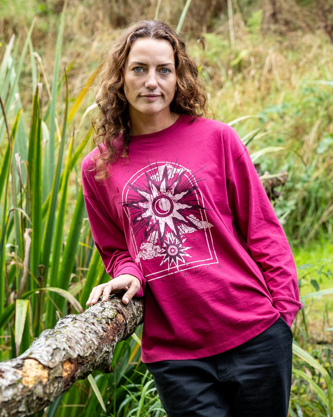 Eclipse Womens Long Sleeve T-Shirt in Dark Pink
