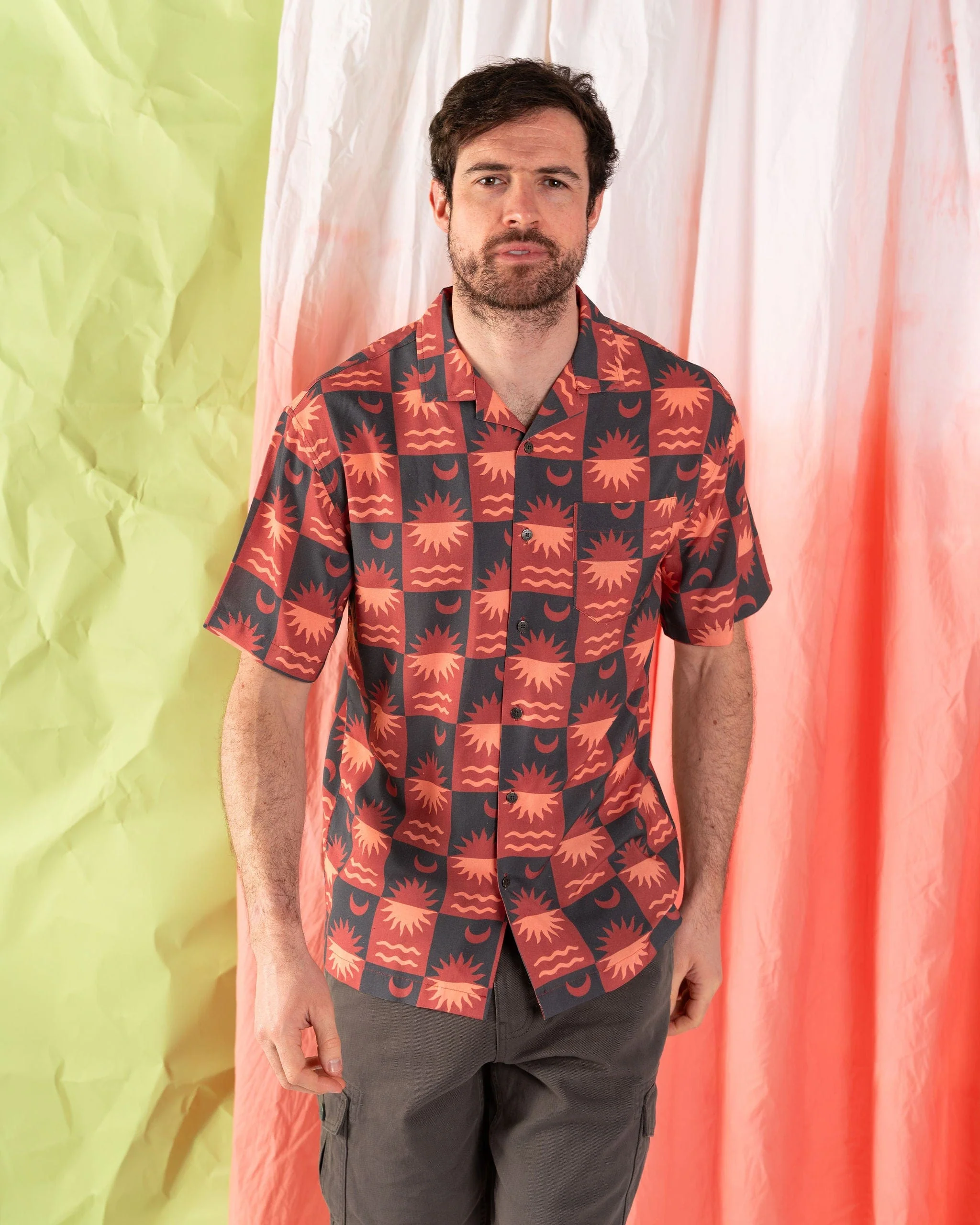 Equinox Mens Revere Shirt in Grey/Coral - Image 3