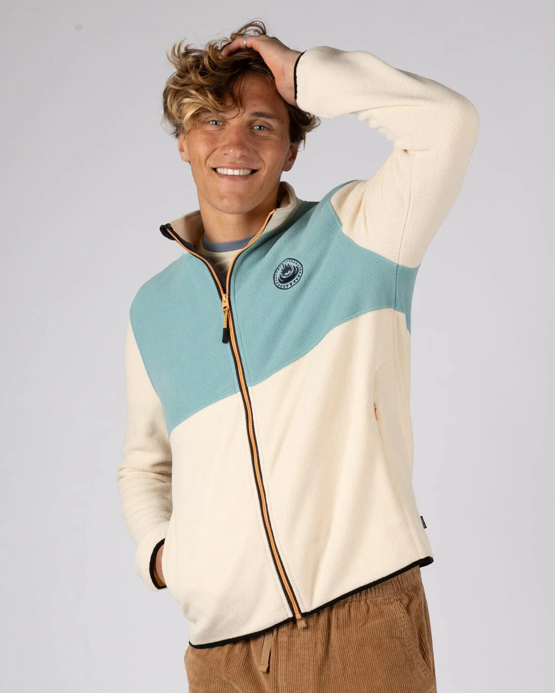 Faras Mens Zip Through Fleece in Cream