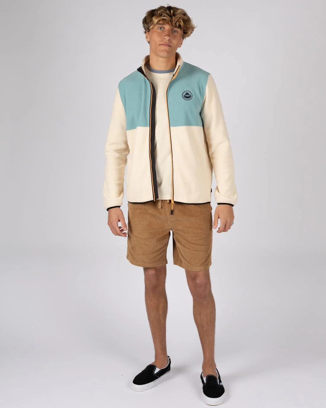 Faras Mens Zip Through Fleece in Cream - Image 2
