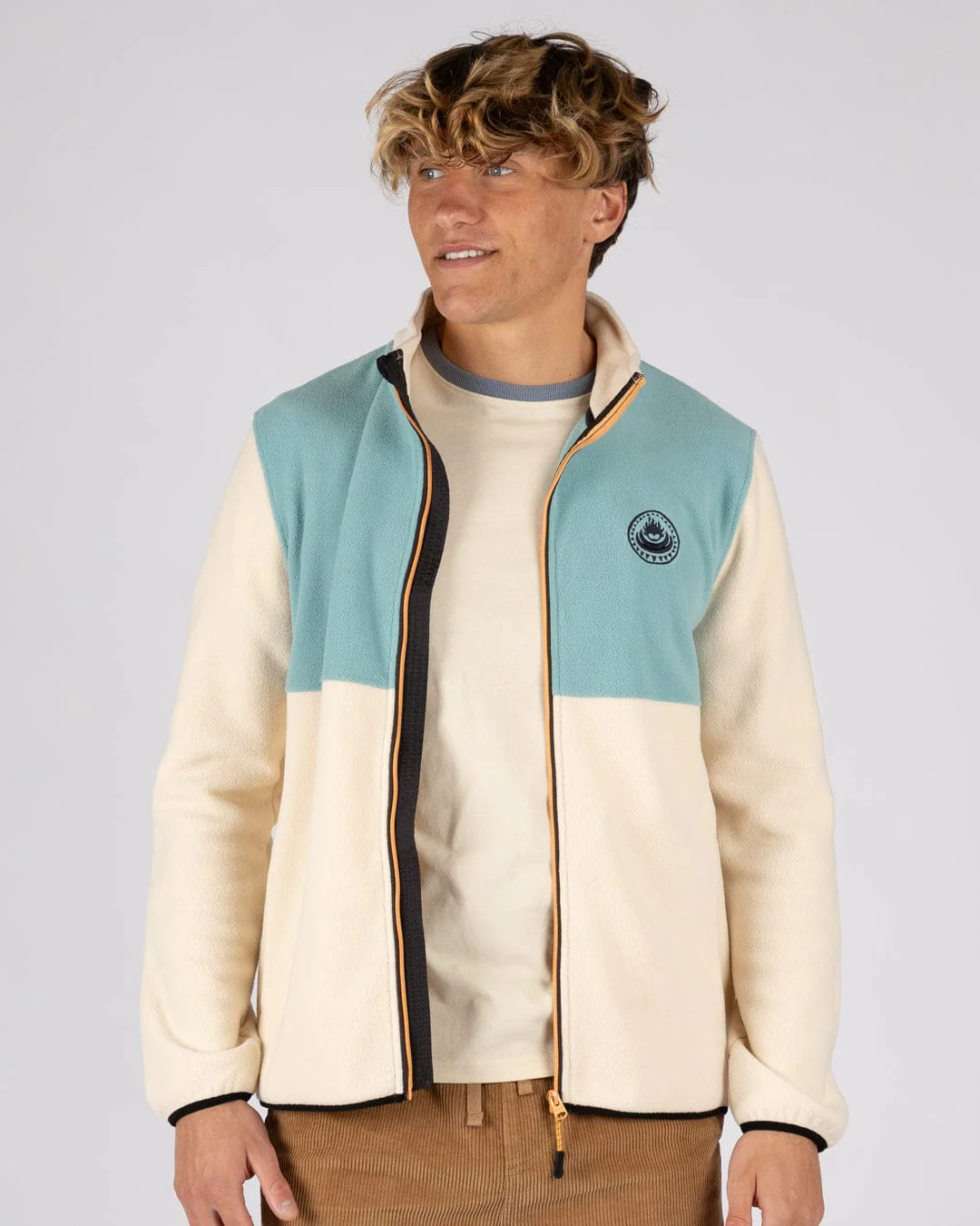 Faras Mens Zip Through Fleece in Cream - Image 4