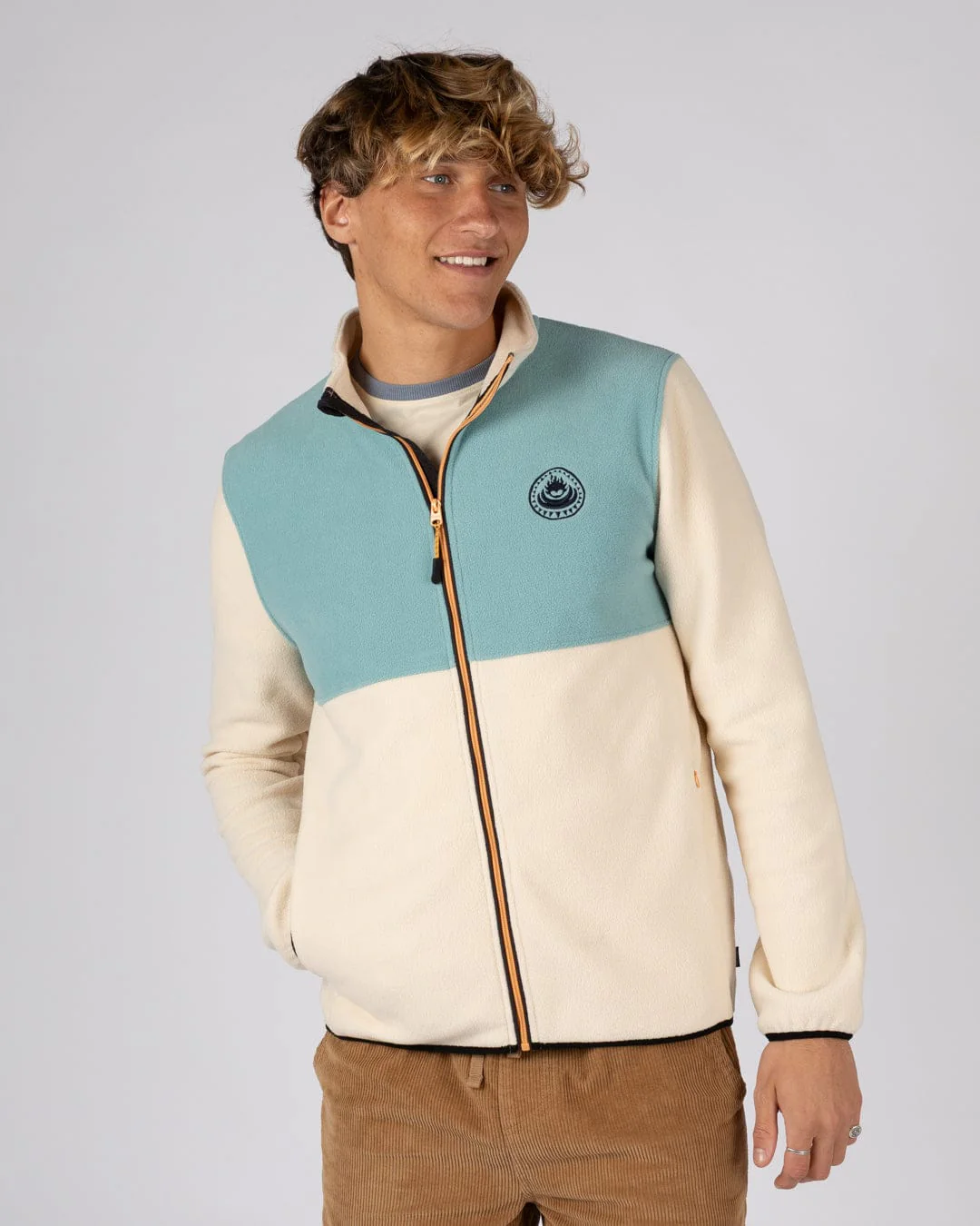 Faras Mens Zip Through Fleece in Cream - Image 6