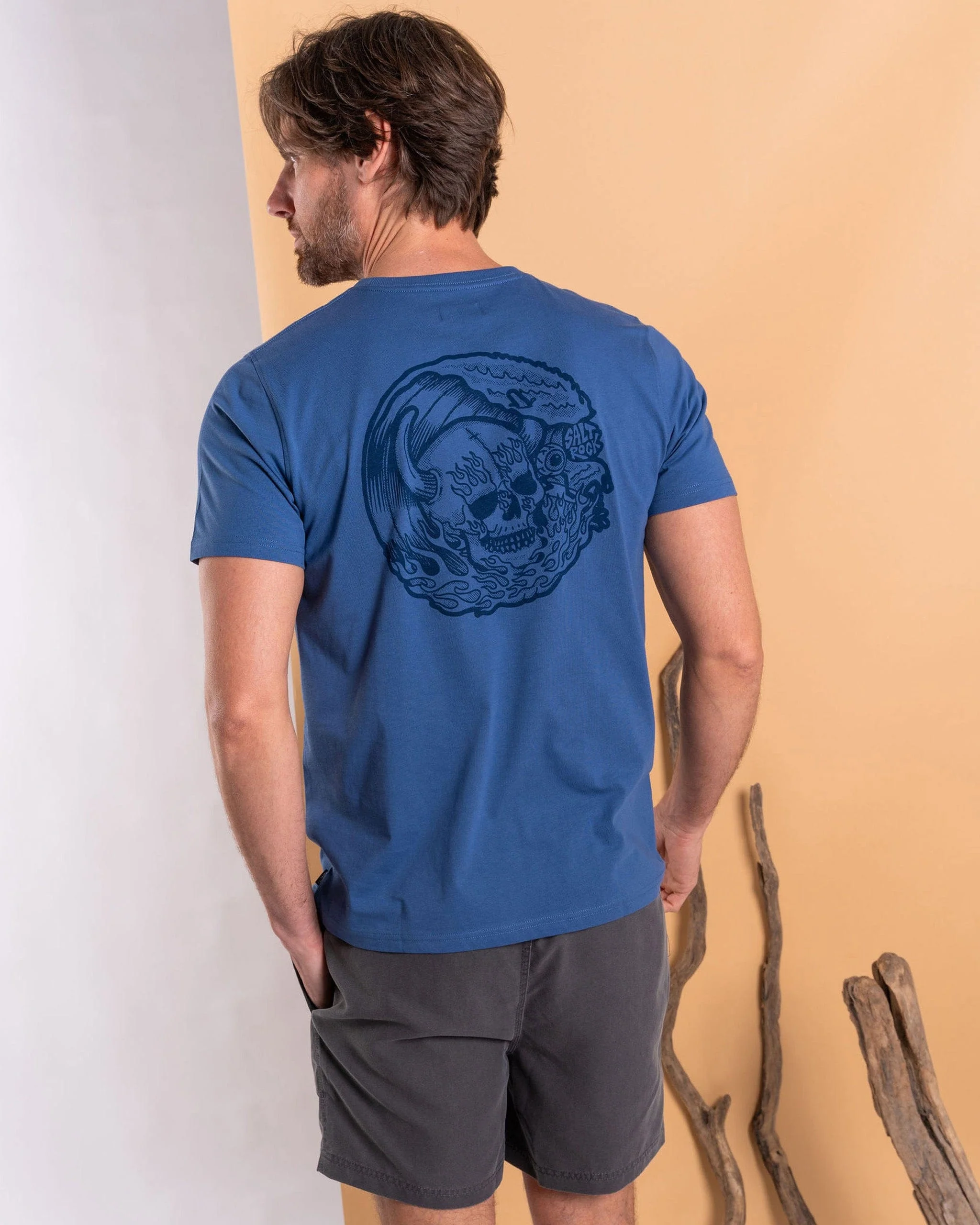 Fire Water Mens Short Sleeve T-Shirt in Blue - Image 4