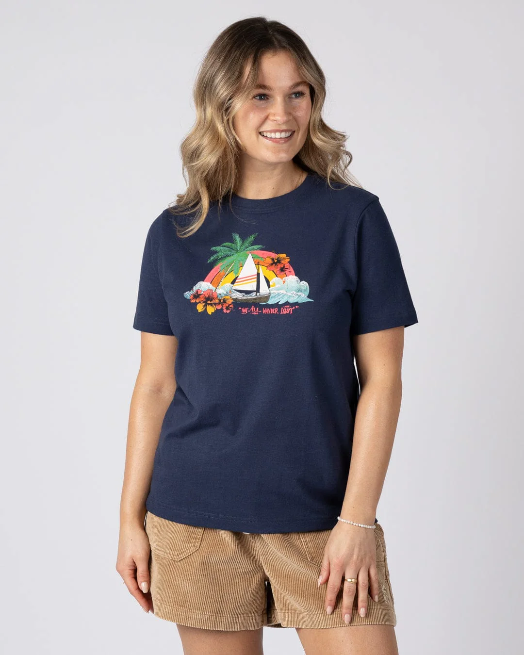 Floral Lost Ships Womens T-Shirt in Blue