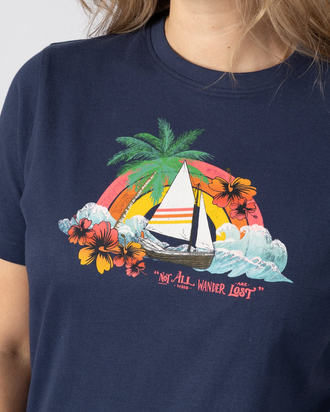 Floral Lost Ships Womens T-Shirt in Blue - Image 3