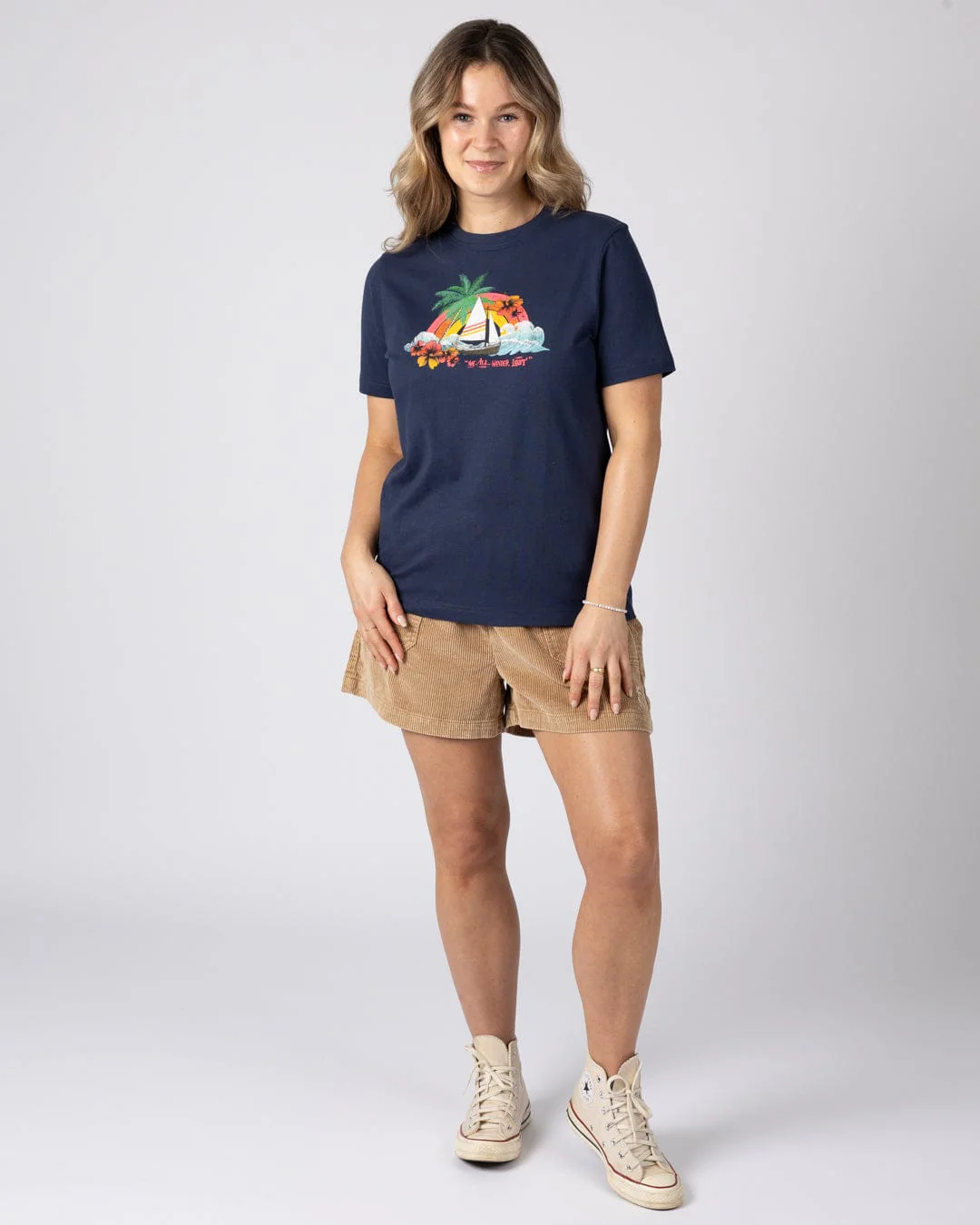 Floral Lost Ships Womens T-Shirt in Blue - Image 4