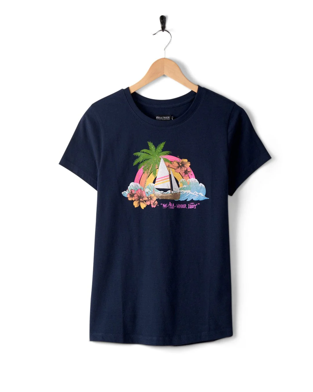 Floral Lost Ships Womens T-Shirt in Blue - Image 6