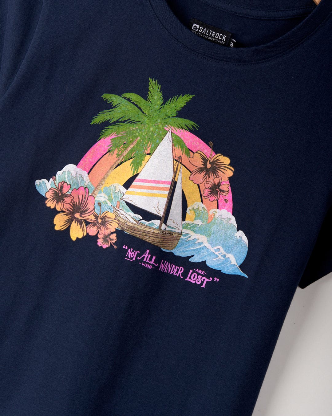 Floral Lost Ships Womens T-Shirt in Blue - Image 7