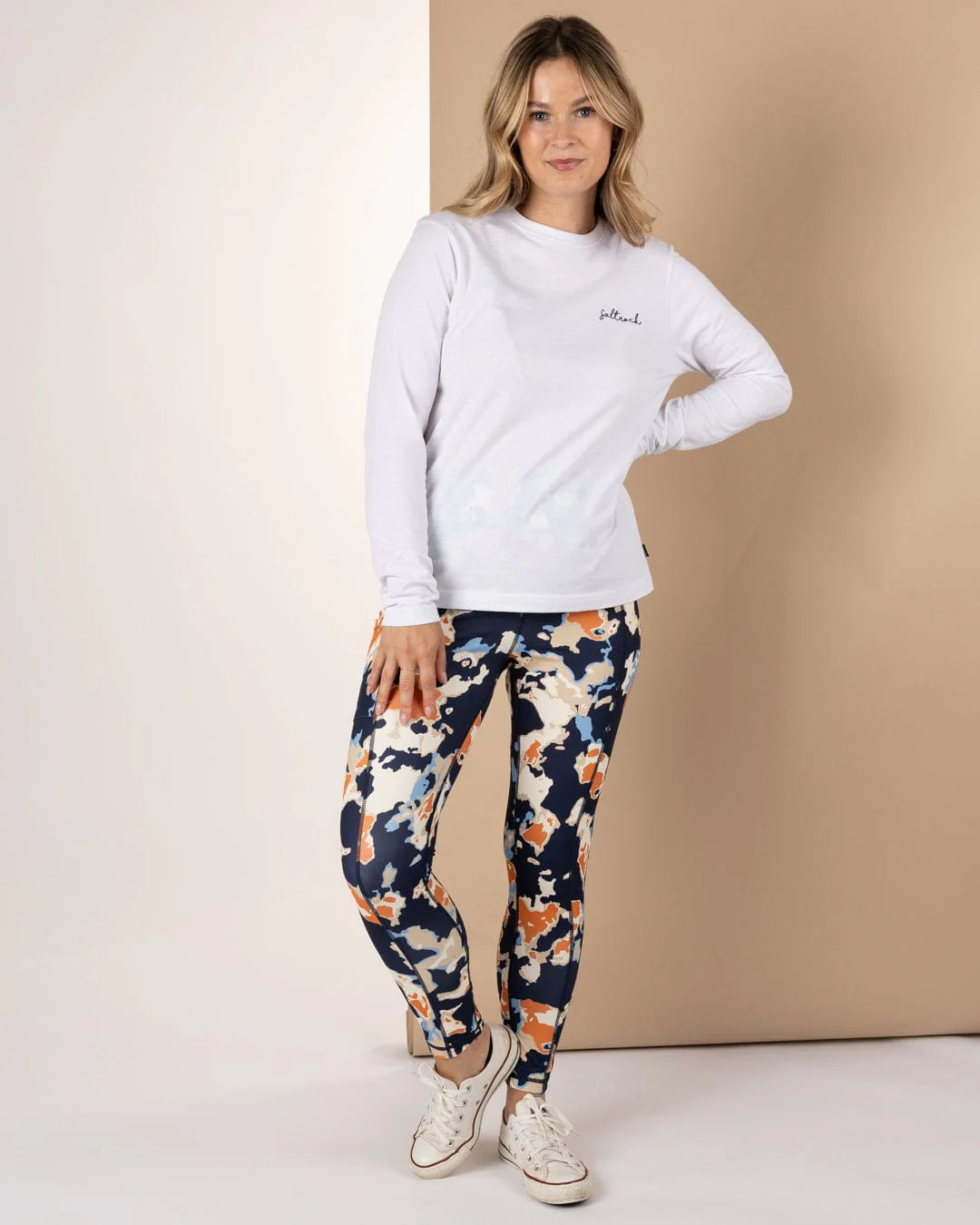 Folie Womens Leggings in Blue/Orange - Image 3